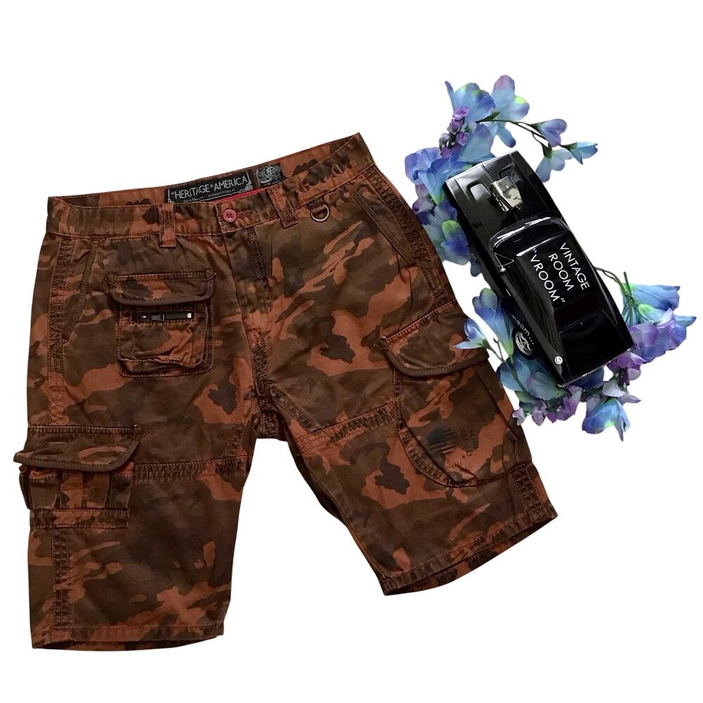 Heritage America NWOT Bronze Camouflage Cargo Shorts Men W34